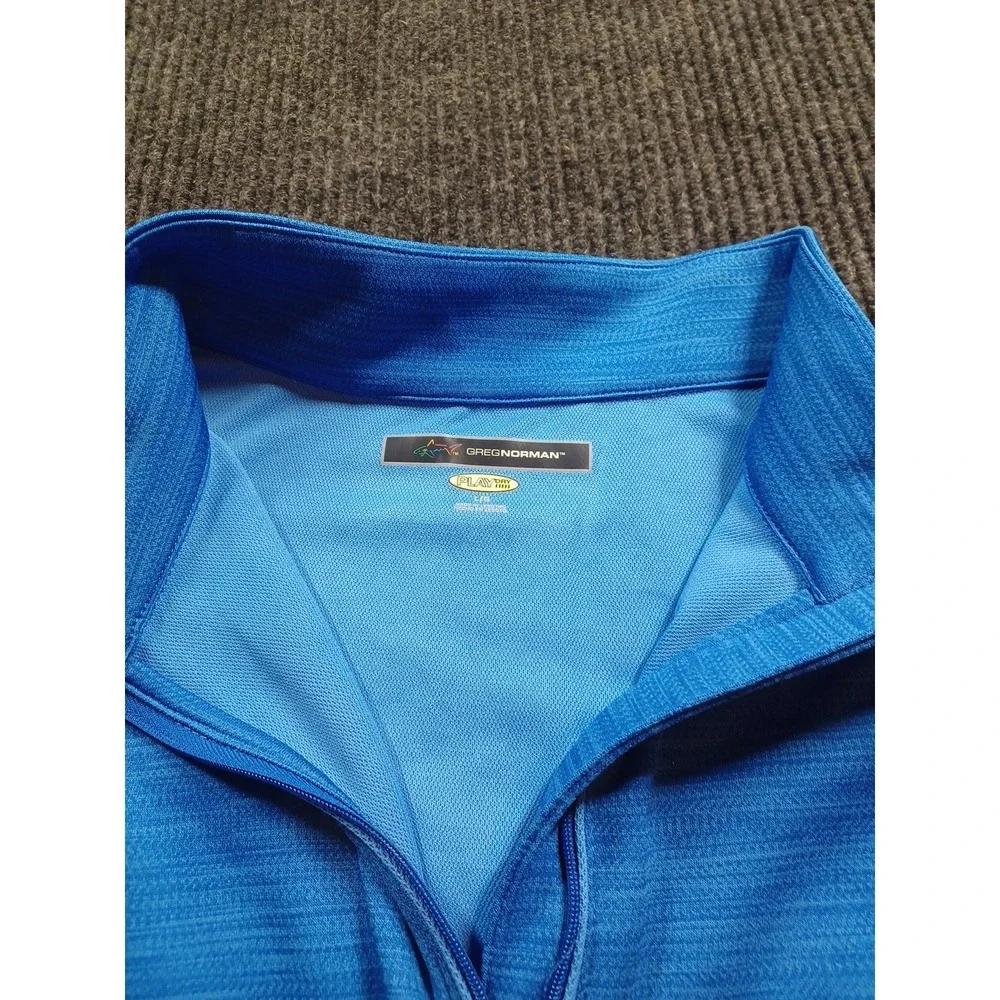 Greg Norman 1/4 Zip Pullover Mens Large Blue Excellent Play Dry Golf Long Sleeve